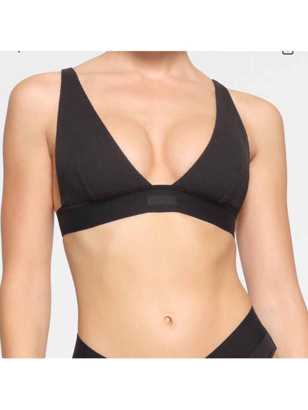 SKIMS Cotton Ribbed Plunge Bralette in Black Small